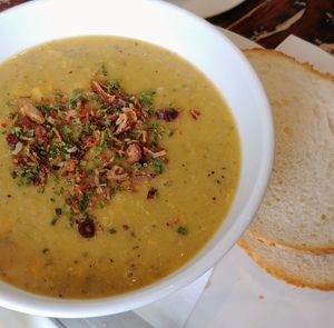 Sweet corn and chive soup at Desta in Preston