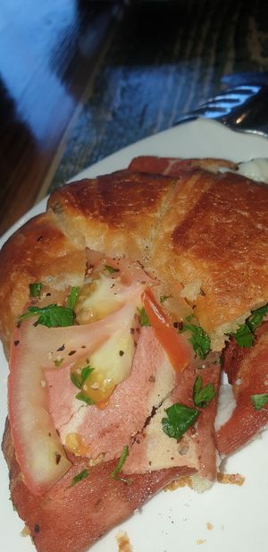 Bacon, mozz, tomato croissant at Desta in Preston