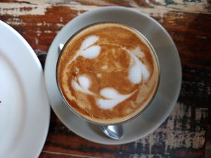 Soy latte at Desta in Preston