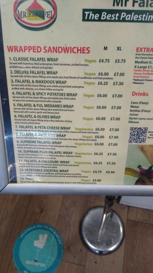 Menu at Mr Falafel in West London