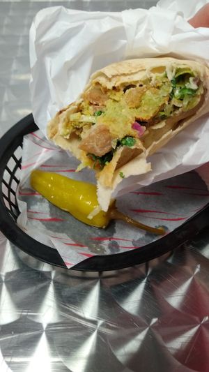 Look at that lovely chili accompaniment! at Mr Falafel in West London