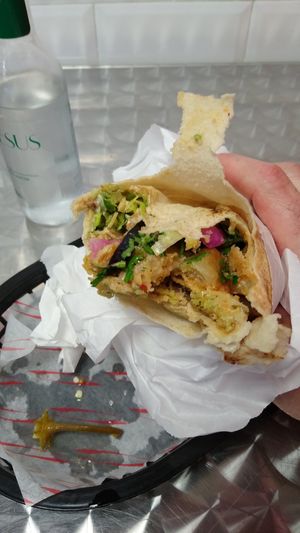 The reveal! Falafel and Spicy Potato Wrap at Mr Falafel in West London