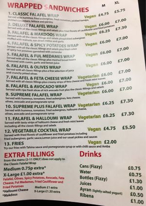 Menu at Mr Falafel in West London