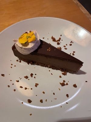 Cake with chocolate ganache and chai at Goldfinch in Black Mountain