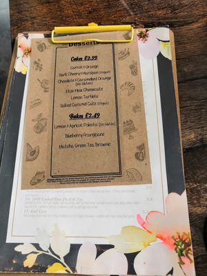 The menu at 7 Flowers & Tea in Reading