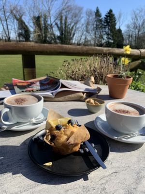Hot chocolates & cake in the sun   at Nourish in Letchworth