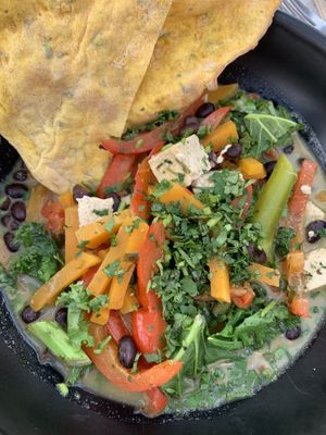 Tofu, bean and veg curry with flatbreads   at Nourish in Letchworth
