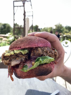 Homemade burger   at Nourish in Letchworth