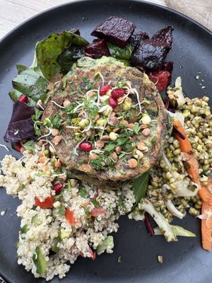 Spinach pancakes with salads   at Nourish in Letchworth