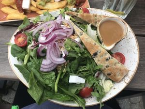 vegan salad with bread sticks and vegan feta at Peter Pane in Lueneburg