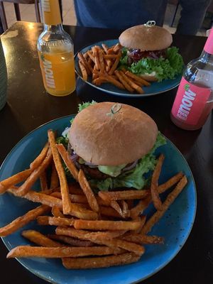 Latino burger and Alte Veste burger with sweet potato fries. really delicious and quite big :) at Veggie Oase - Maybe closed in Oberasbach