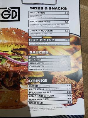 Menu  at VEG'D - Vegan Burgers - F-Hain in Berlin