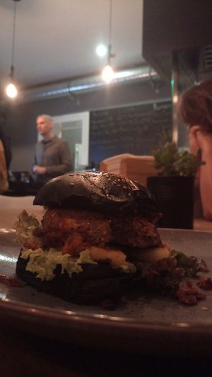 Seitan! I couldn't help but already taking a bite before the photo! at VEG'D - Vegan Burgers - F-Hain in Berlin