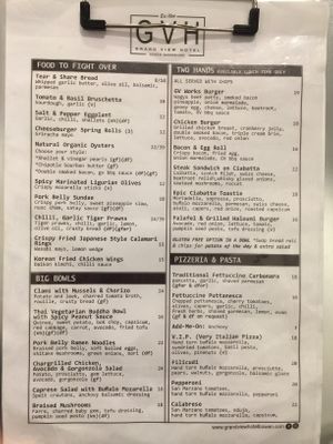 Menu (vegan, vegetarian, and gluten free options available) at Grandview Hotel in Bowen