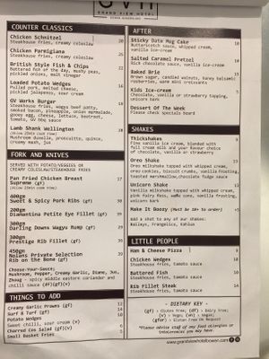 Menu (vegan, vegetarian, and gluten free options available) at Grandview Hotel in Bowen