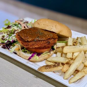 Quinoa Tofu Patty Burger with Satay Sauce at Flavours by Saute 寻味•素特 in Central Singapore
