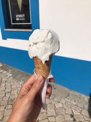 Vegan coconut ice cream (cone is also vegan)  at Nutwood in Ericeira