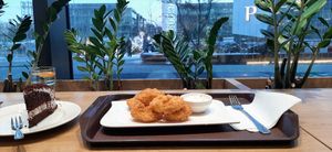 Crunchy onion rings. at Veganland in Prague