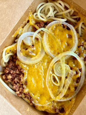 Cincinnati-style chili   at Loving Hut in Cincinnati