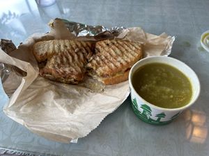 Veggie Panini & Split Pea Soupp  at Loving Hut in Cincinnati