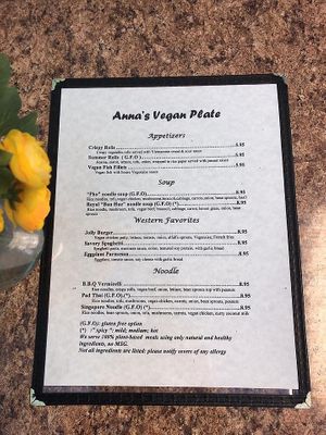 Menu (Page 1 of 2) at Anna's Vegan Plate in Palm Bay