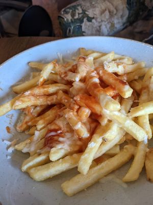 Vegan version of the BBQ loaded fries at Pooley Bridge Inn in Penrith