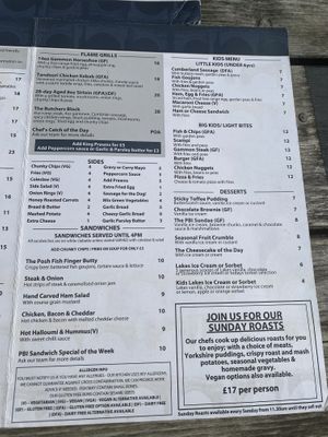 Sides menu  at Pooley Bridge Inn in Penrith