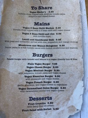 Today’s vegan menu  at Pooley Bridge Inn in Penrith