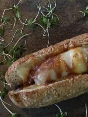 Vegan hot dog  at Seratta Gourmand Market in Bogota