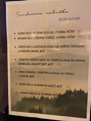 Breakfast menu at Bistro Les in Decin