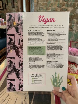 Vegan menu  at Güero's Taco Bar in Austin