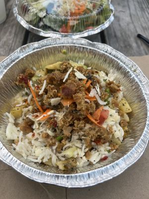 Dharma bowl with added eggplant “sausage"  at Callie's Kitchen in Tomball