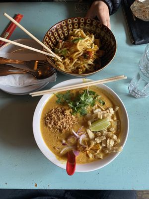 Tofu Noodle salad (VG, GF, NF) & Coconut noodle soup (VG, NF) at Top Burmese in Portland