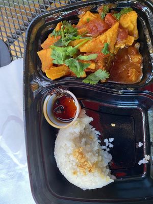 Tofu curry with coconut rice   at Top Burmese in Portland