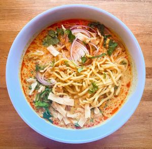 Vegan Khao Soi (Coconut Noodle Soup with Tofu) at Top Burmese in Portland