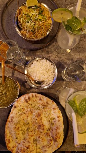 Vegan garlic naan. Palak masala. at The South Indian in Stockholm
