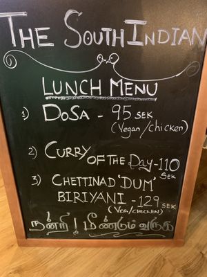 Lunch meny at The South Indian in Stockholm