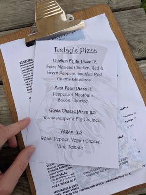 PIzza menu - always features vegan pizza. at The Red Lion in Banbury