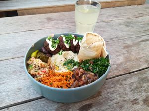 Falafel plate at Pois Chiche in Brussels