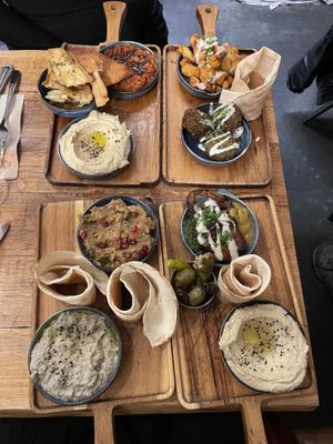 All vegan mezze with hummus and baba ganoush   at Pois Chiche in Brussels
