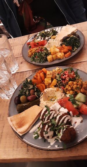Sabhi & falafel plates at Pois Chiche in Brussels