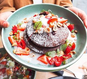 Vegan chocolate hot cakes with coyo.  at Appy Eatery in Carlton