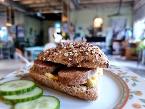 Sandwich with sausage at Van Die Vegans in Hilversum