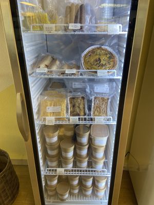 Freezer with a.o. gluten-free products at Van Die Vegans in Hilversum