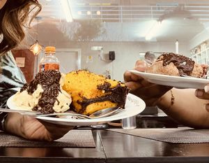 Carrot Cake with ice cream and melted chocolate souce  at Espaço VHMOR in Sao Paulo