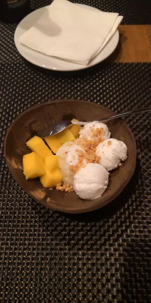 Vegan coconut ice-cream with sticky rice mango and fresh mango!!! Delicious!!  at Arca Pub in Porto