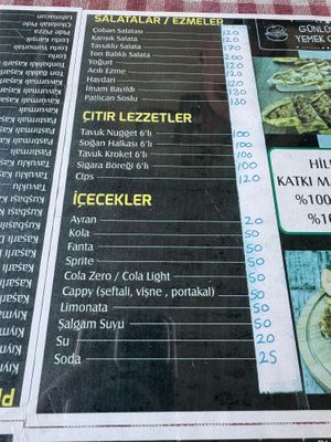 Menu at Zümrüt Pide Salonu in Kusadasi