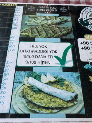 Menu at Zümrüt Pide Salonu in Kusadasi