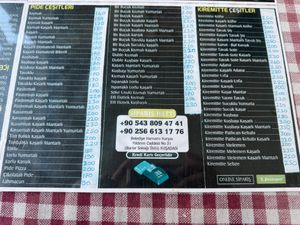Menu at Zümrüt Pide Salonu in Kusadasi