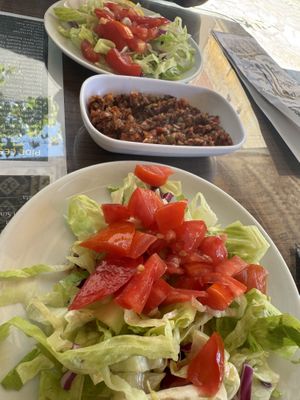 Tomato salad & salsa to start  at Zümrüt Pide Salonu in Kusadasi